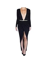 Sexy V-neck Long Sleeves Cocktail Polyester/Spandex Belted Slit Bodycon Dress/Club Dress/Party Dress/Mini Dress 