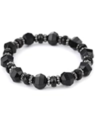1928 Jewelry Jet and Silver Tone Faceted Bead Stretch Bracelet
