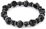1928 Jewelry Jet and Silver Tone Faceted Bead Stretch Bracelet