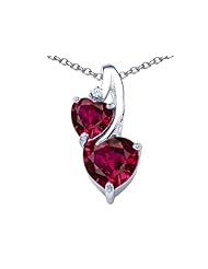 Original Star K (tm) 8mm Heart Shape Created Ruby Double Hearts Pendant in 925 Sterling Silver
