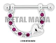 FUSHIA AND CLEAR GEM NIPPLE STIRRUP WITH A SILVER HEART