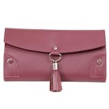 Paylak TS10774BUR Plum Leather Jewelry Travel Bag with Silver Tassel Closure