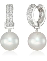 Baggins White Gold Diamond with White South Sea Pearl Dangle Hoop Earrings