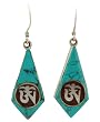 Sterling Silver Turquoise Inlay Om Earrings