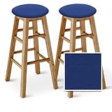 2 Natural 29" Custom Specialty Barstools with Dark Navy Blue Vinyl Upholste ....