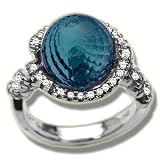 .30 CT 10MM FACETED BLUE TOPAZ SPHERE LADIES RING