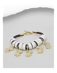 White Star Leather Bracelet In White Base