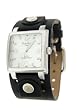 Philip Persio P-139 Premium Black Wide Leather Cuff Strap Square Silver Watch