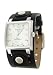 Philip Persio P-139 Premium Black Wide Leather Cuff Strap Square Silver Watch