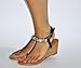 Twisted Women's Riley Faux Leather with Chainmail Diamond T-strap Low Wedge Sandal