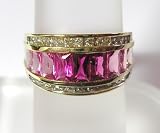 10K Yellow Gold Created Pink Sapphire and Diamond Ring