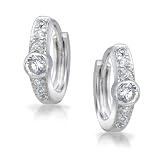 Bling Jewelry .925 Sterling Silver CZ Bezel Hoop Huggie Earrings