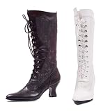 253-Rebecca Mid Calf Lace Up Boot With Lace Sides High Heel Shoes