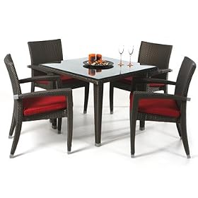 5pc Outdoor PVC Rattan Wicker Patio Dining Table Set by visiondecor Furniture