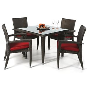 5pc Outdoor PVC Rattan Wicker Patio Dining Table Set by All Things Cedar