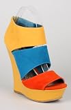 Bamboo DRIVEN-95 Strappy Colorblock Platform Wedge Bootie - Mustard Mulit