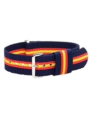 18mm Nylon Loop - Striped Navy Blue / Red / Yellow Classic Military Style Watch Strap - Fits All Watches!!!