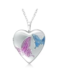 Heart Shaped Butterfly Design Pendant Locket Sterling Silver