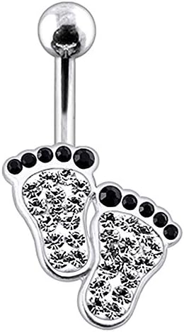 Clear Gem Fancy Crystal Foot Shape Silver Belly Ring Body jewelry