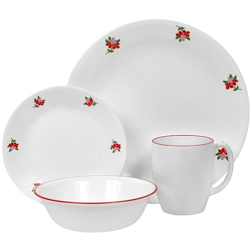 Corelle Livingware 16 Piece Dinnerware Set  Service for 4  Red Floral