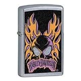 Zippo Harley-Davidson Orange/Purple Skull & FlamesLighter (Silver, 5 1/2 x 3 1/2 cm)