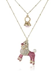 Betsey Johnson "Paris is Always a Good Idea" Poodle and Ring 2-Row Necklace, 19"