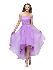 Strapless High-Low-Hem Short Organza Sequined Lace Ruched Crystal Crystals Evening Dress/Prom Dress/Wedding Party Dress 