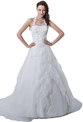 Organza Applique Sweetheart Halter Evening Dress/Wedding Dress  with a Court Train 