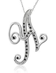 14k White Gold Alphabet Initial Letter A Black Diamond Pendant Necklace-0.10 carat