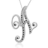 14k White Gold Alphabet Initial Letter A Black Diamond Pendant Necklace-0.10 carat