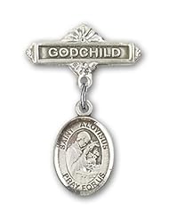 Sterling Silver Baby Badge with St. Aloysius Gonzaga Charm and Godchild Badge Pin