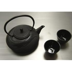 Japanese Cast Iron Tea Pot Set/ Black Stroke