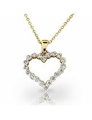 14KT Yellow Gold Sophisticated Common Prong Heart Shaped Diamond Pendant. 3/4 CTW