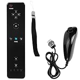 GTMax Black Remote + Black Nunchuck + Black Wrist Strap for Nintendo Wii