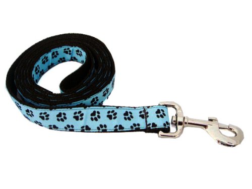 Large Blue/Brown Puppy Paws Dog Leash: 1" wide, 6ft length.