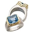 Two Tone Luxury Genuine Swiss Blue Topaz Ring