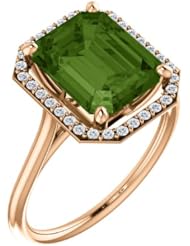 18K Rose Gold 10.00x8.00mm Emerald Cut Green Tourmaline and Diamond Halo-Style Ring -- LIFETIME WARRANTY