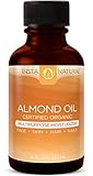 InstaNatural Almond Oil - 100% Pure & Certified Organic Almond Oil - Best Multipurpose Moisturizer for Face, Body & Nails - Cold Pressed, Unrefined & Natural Conditioner for Dry & Damaged Hair - 4 OZ