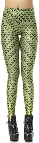 Dark Green Mermaid Print Leggings Fish Scale Leggings High Waisted For Women Petite