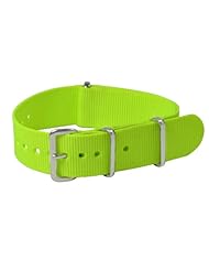 20mm Classic SS Nylon Solid Neon Lime Green - Easily Interchangeable Replacement Military Watch Band / Strap - Fits All Watches!!!