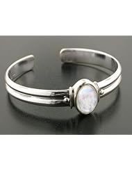 Adjustable Sterling Silver Cuff Bracelet with a 5.5ct Genuine Rainbow Moonstone Center Gem