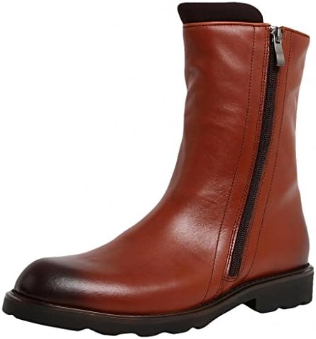 FARYM Men's Leather Pull On Zip Combat Dress Work Boots Red Brown 44 EU