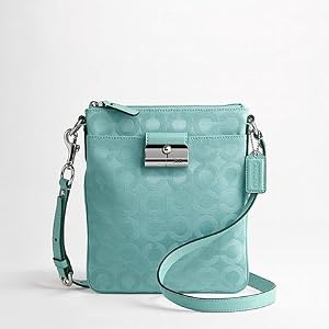 Coach Signature Kristin Op Art Swingpack Crossbody Messenger Bag Purse Turquoise