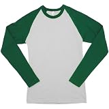 American Apparel - Baby Rib Long Sleeve Raglan, White and Kelly Green, L