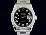 ROLEX MEN SS DATEJUST, BLACK DIAL, 50+ DIAMONDS QUICK SET, 2010STYLE
