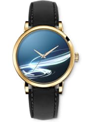 SPRAWL Aanalog Fashion Series Gold Ladies Watches of Genuine Black Leather Strap,Unique Wrist Watch for Women Girls Designed with White lines and green dark blue background