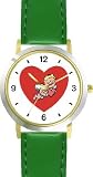 411PuZErRkL. SL160  Red Heart   Cupid Holding Red Heart   Love & Friendship Theme   WATCHBUDDY® DELUXE TWO TONE THEME WATCH   Arabic Numbers   Green Leather Strap Childrens Size Small