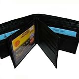 BLACK 4-FOLD MULTI-SECTION GENTLEMEN'S BILLFOLD WALLET