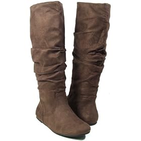 Buy ZULU Women Suede Slouch Mid Dress Boots Tobacco by My Hot Shoes