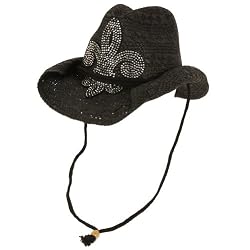 Cowboy Cowgirl Fleur De Lis Crystals Fedora Hat Black